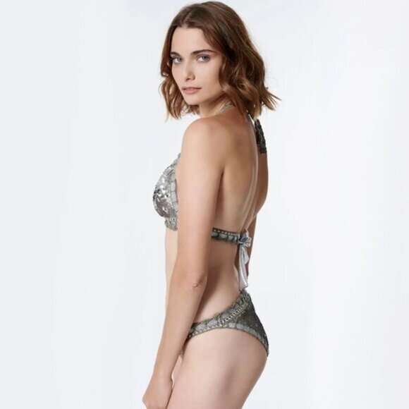 NWT Sugarfree sequin crochet metallic bikini top & bottom set - Picture 3 of 16